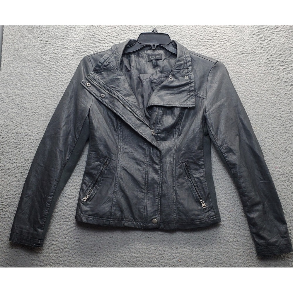 RD Style Motorcycle Jacket Womens Small Gray‎ Leather Long Sleeve Snap Full Zip
